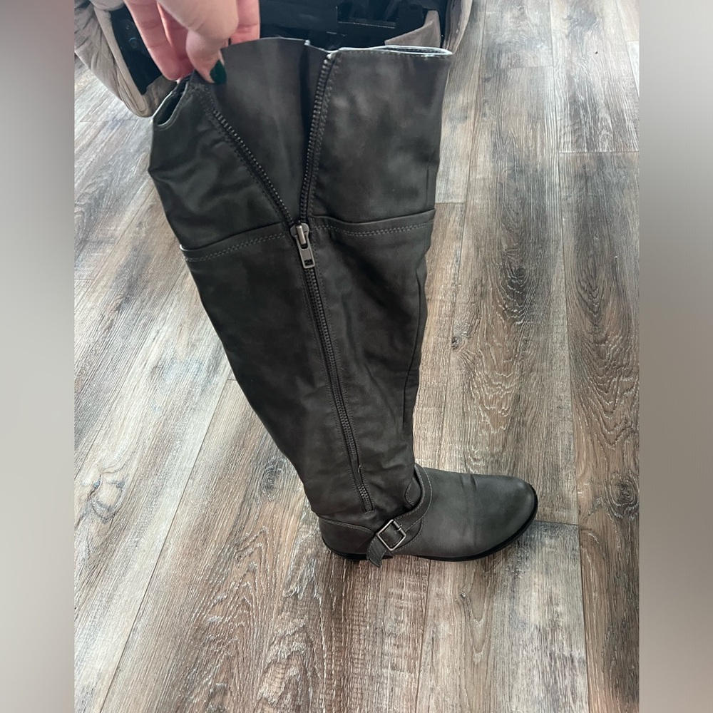 Gray Knee High Wide Leg Boots